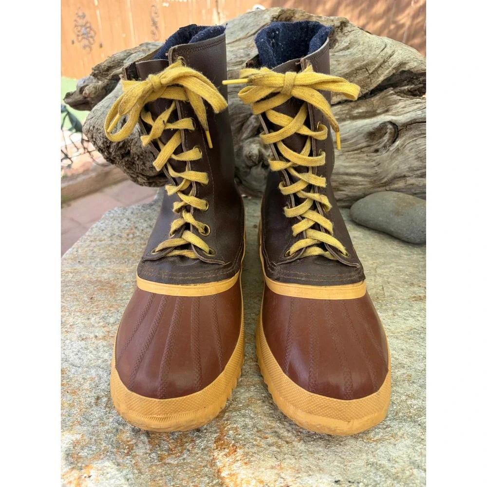 Vintage Sorel Kaufman Eskimo Pac Boots Mens Size 9 Brown Leather Wool Lined‎